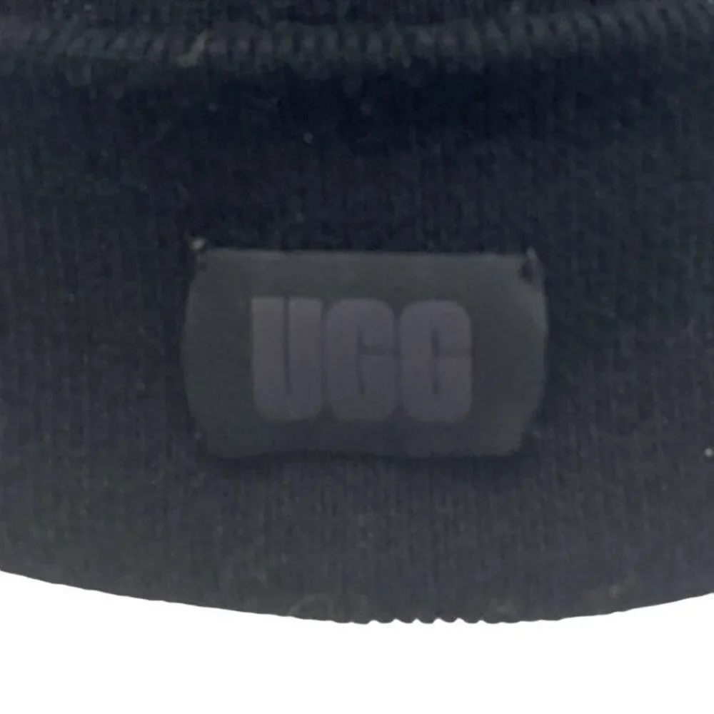 UGG Mens One Size Black Knit Polyester Blend Stocking Folded Brim Hat Cap